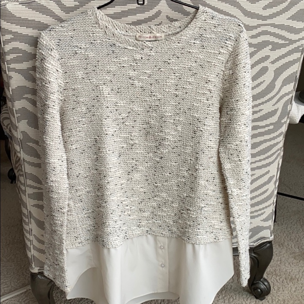 Peyton & Parker Cream Tweed-Look Crewneck Sweater